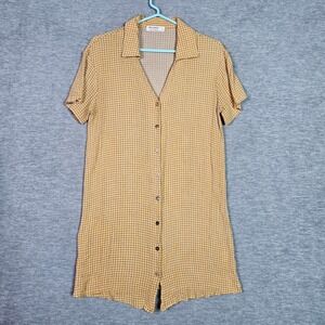 LA Relaxed Dress Womens Small Yellow Gingham Button Front Made in USA